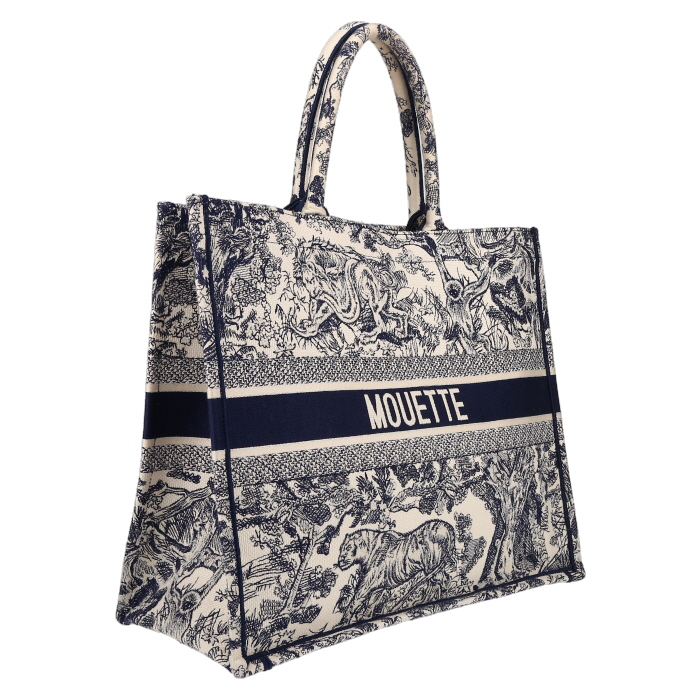 Sac cabas Dior  Book Tote en toile monogram Oblique bleue et blanche - Detail D6