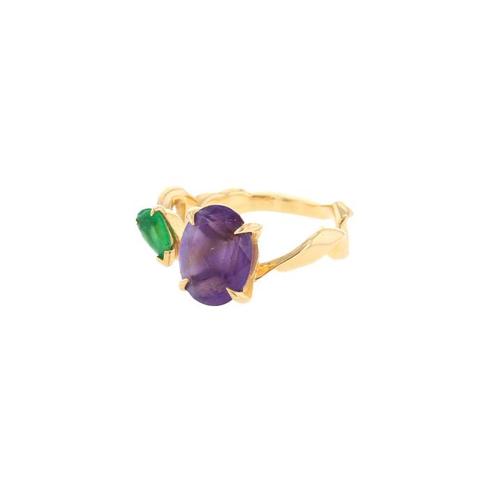 Dior Diorama Précieuse ring in yellow gold, amethyst and emerald