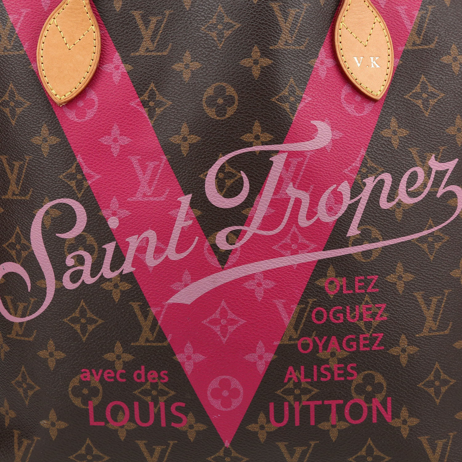 Sac cabas Louis Vuitton  Neverfull Editions Limitées moyen modèle  en toile monogram et cuir naturel - Detail D1