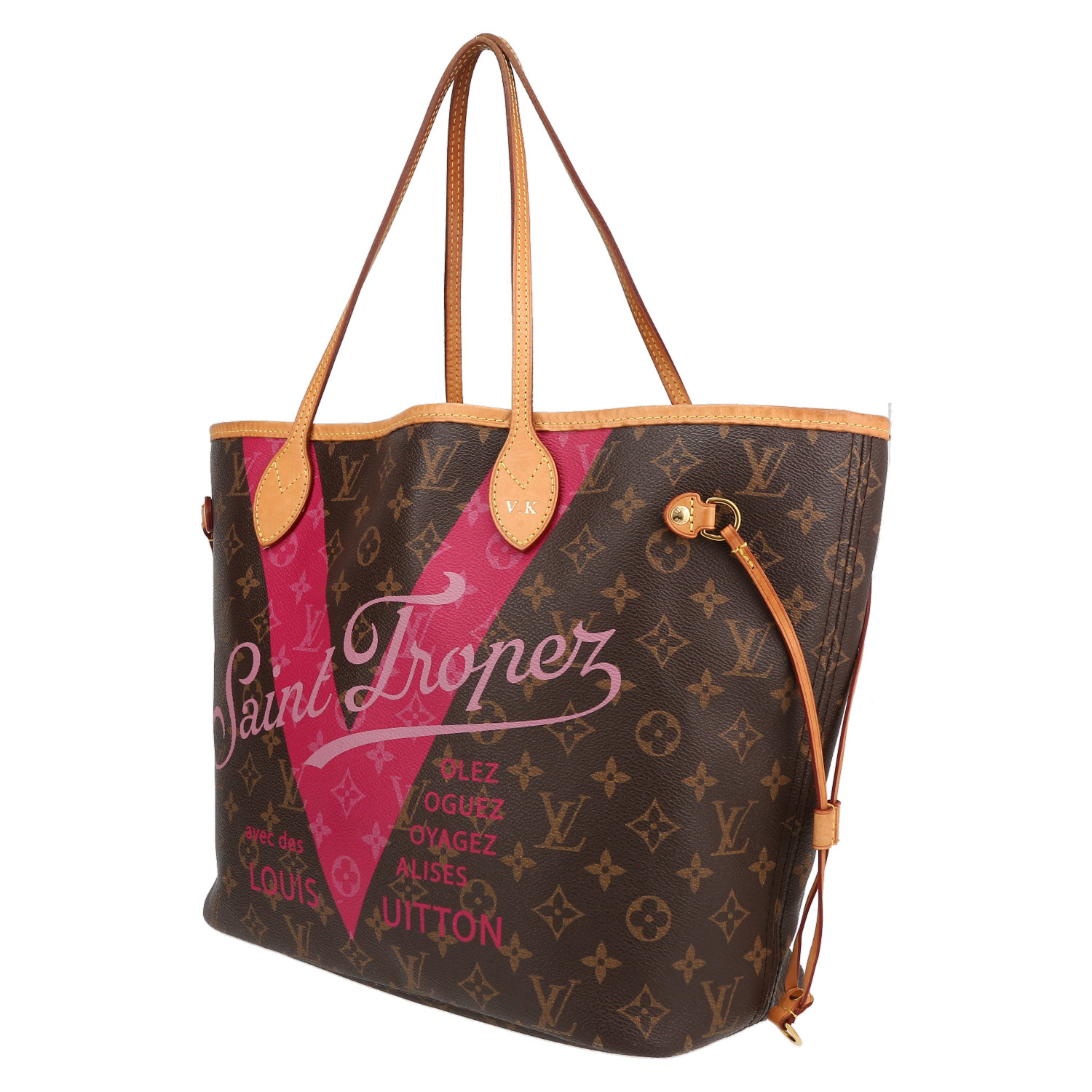 Sac cabas Louis Vuitton  Neverfull Editions Limitées moyen modèle  en toile monogram et cuir naturel - Detail D3