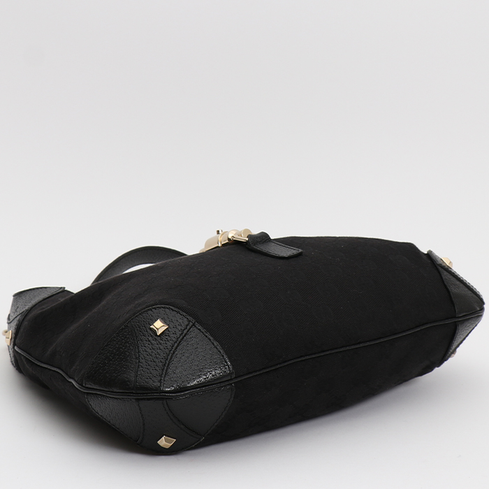 Sac à main Gucci  Jackie vintage en toile siglée noire et cuir noir - Detail D4