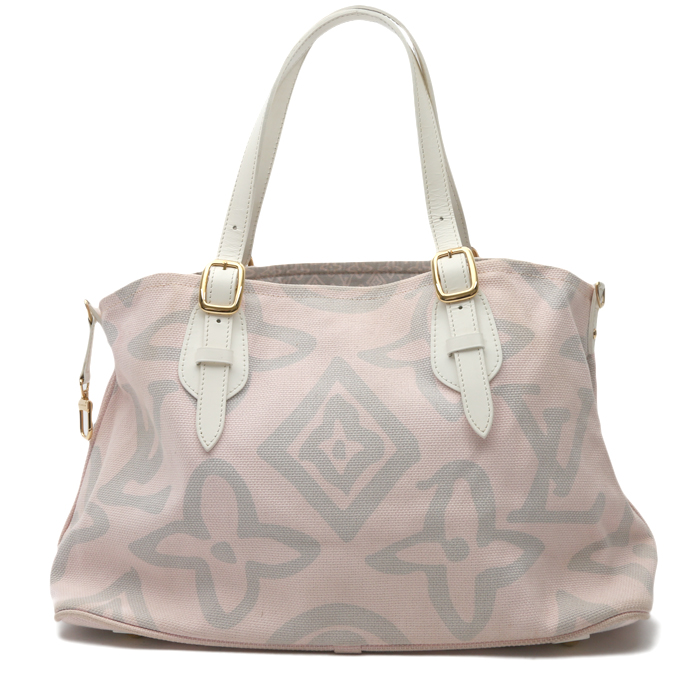 Bolso Cabás Louis Vuitton  Tahitienne en lona rosa y cuero blanco - Detail D7