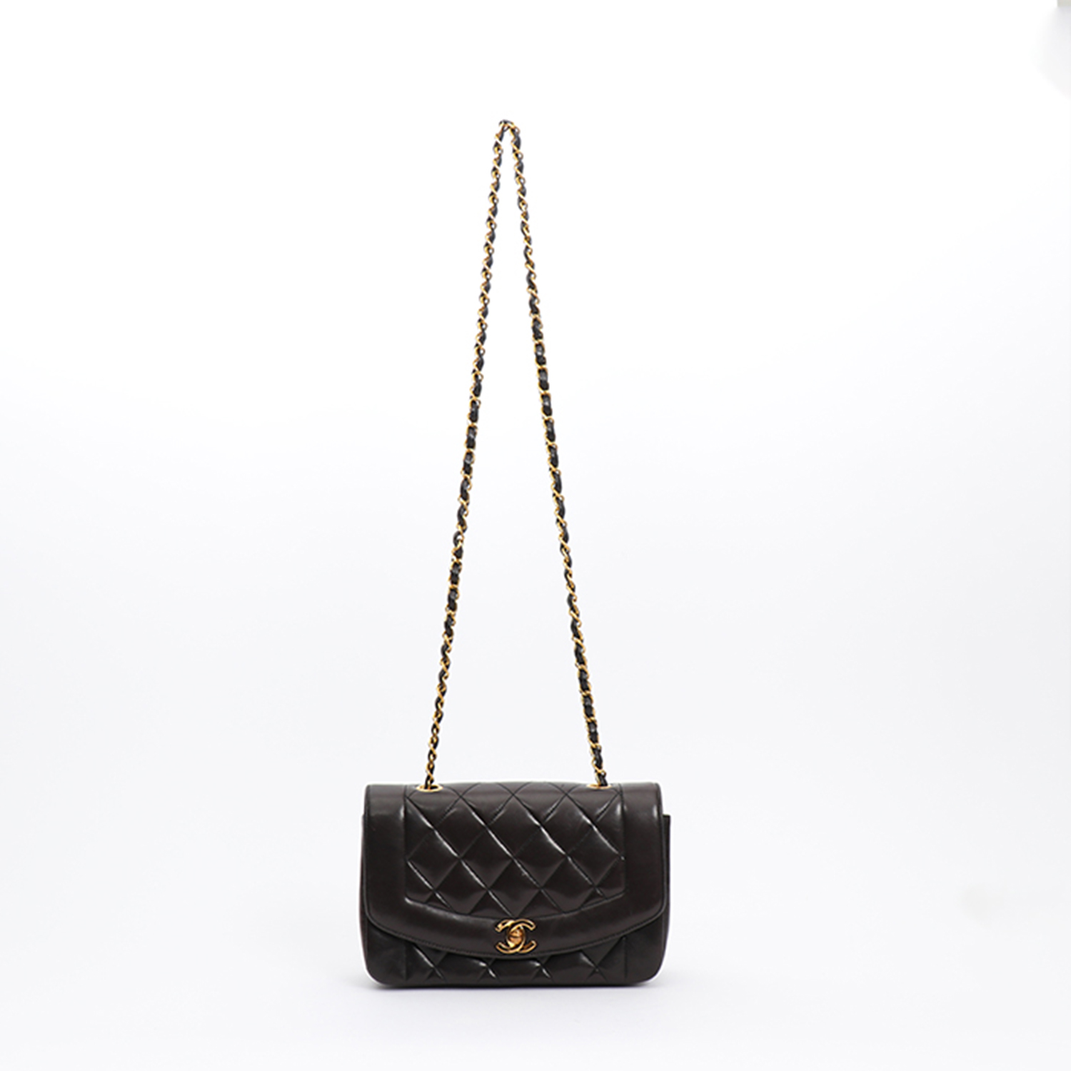 Chanel Diana shoulder bag in brown quilted leather - Detail D8