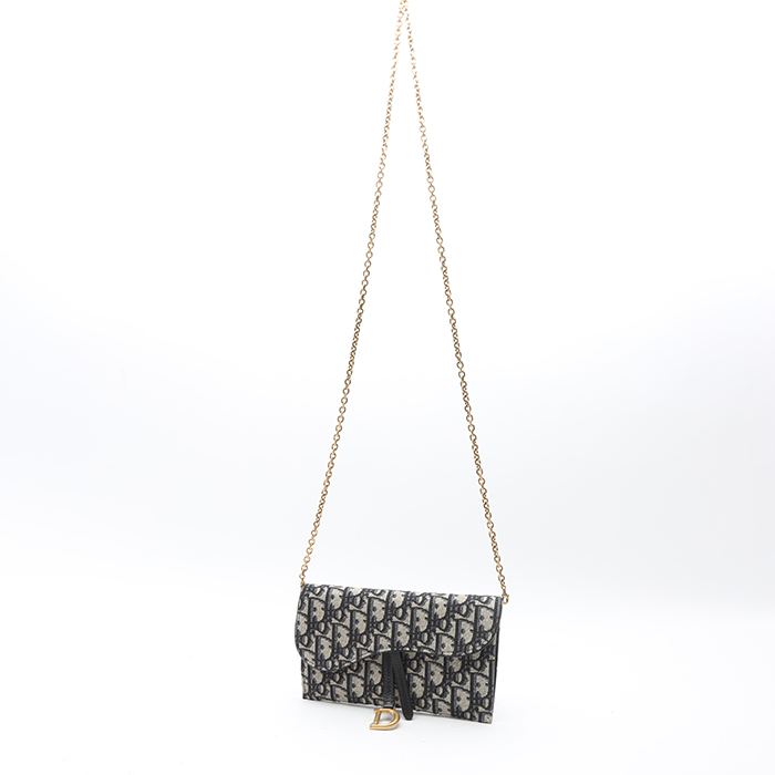 Bolso bandolera Dior  Wallet on Chain en lona Monogram Oblique azul - Detail D8