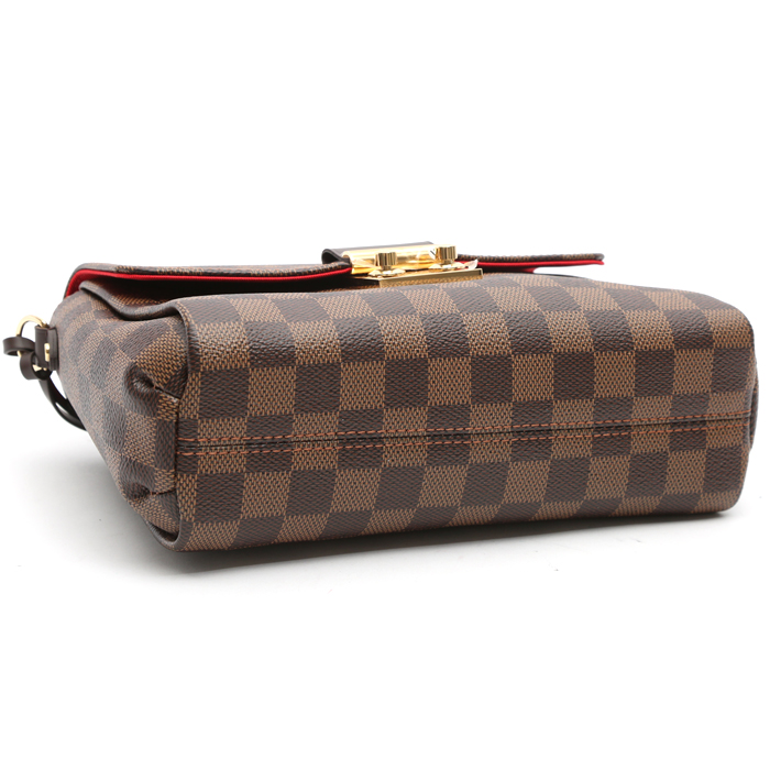 Sac bandoulière Louis Vuitton  Croisette en toile damier ébène et cuir marron - Detail D4