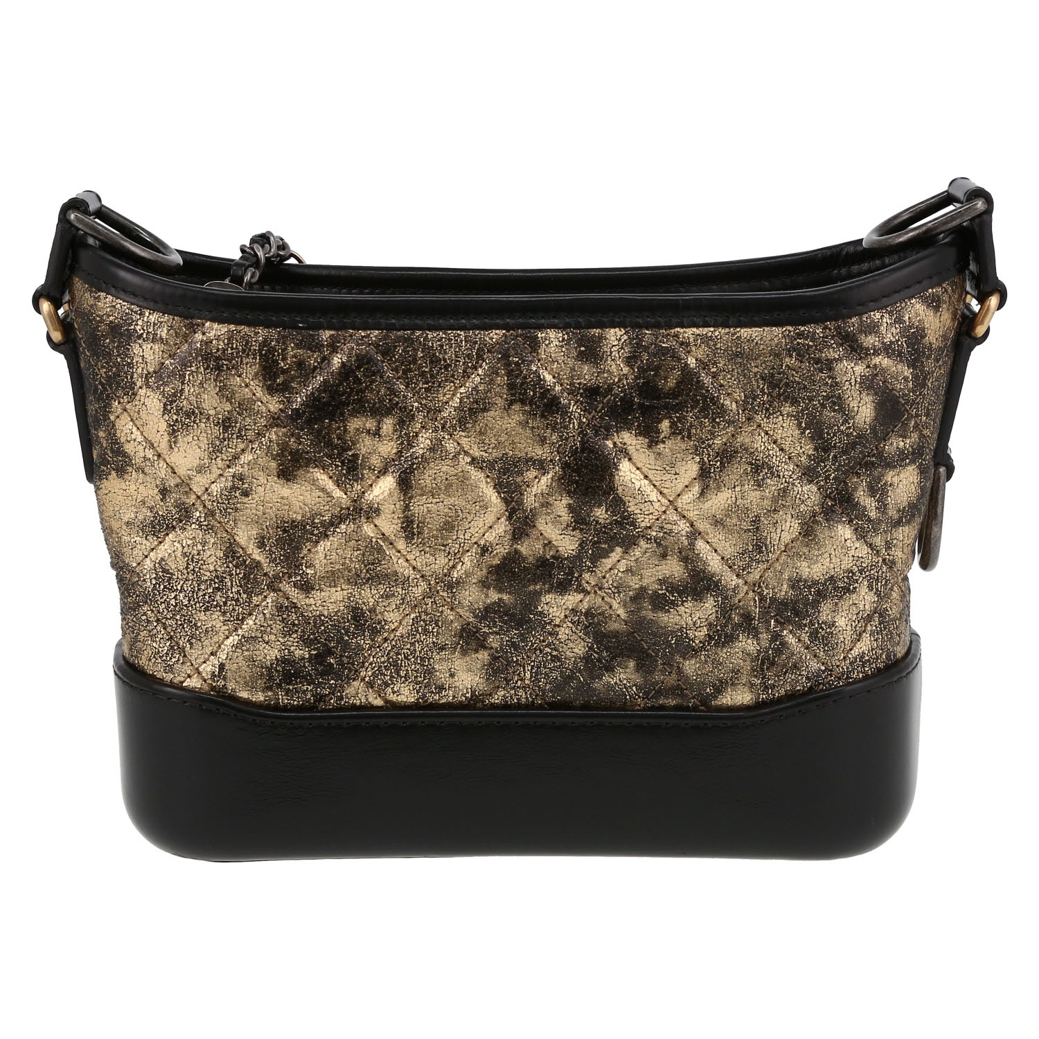 Sac bandoulière Chanel  Gabrielle  petit modèle  en cuir matelassé doré et cuir lisse noir - Detail D7