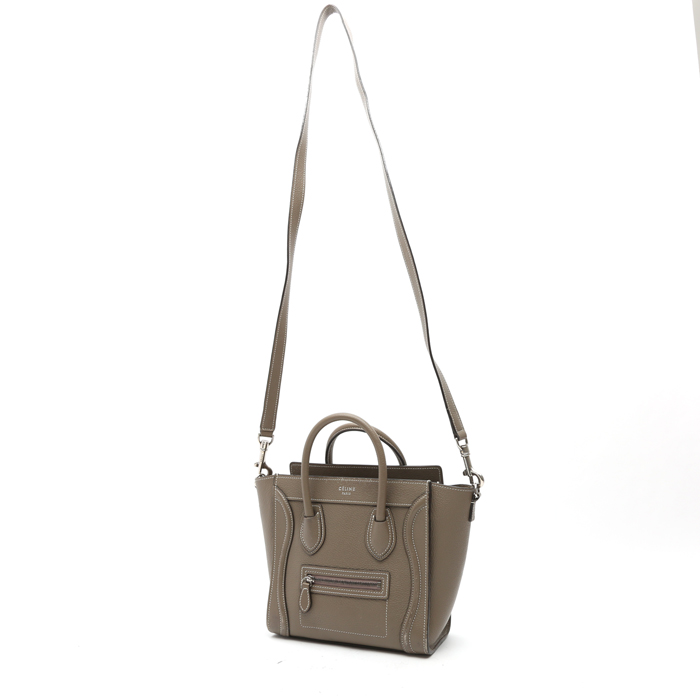 Borsa a tracolla Celine  Luggage Nano modello piccolo  in pelle color talpa - Detail D8