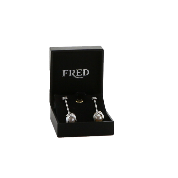 Pendientes colgantes Fred Baie des Anges en oro blanco, perlas cultivadas y diamantes - Detail D2