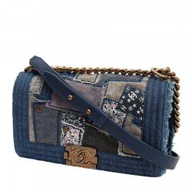 Chanel Blue, Purple, And Beige Denim And Leather Patchwork Medium