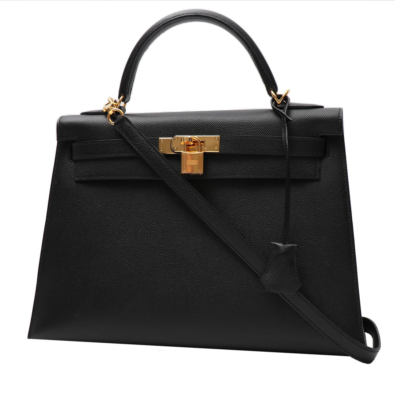 Great Condition Hermes 32cm Black Box Leather Shoulder Kelly Handbag, -  Ruby Lane