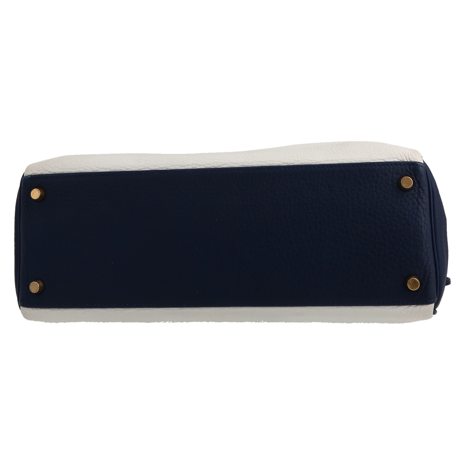 Hermès  Kelly 32 cm handbag  in white and blue togo leather - Detail D4