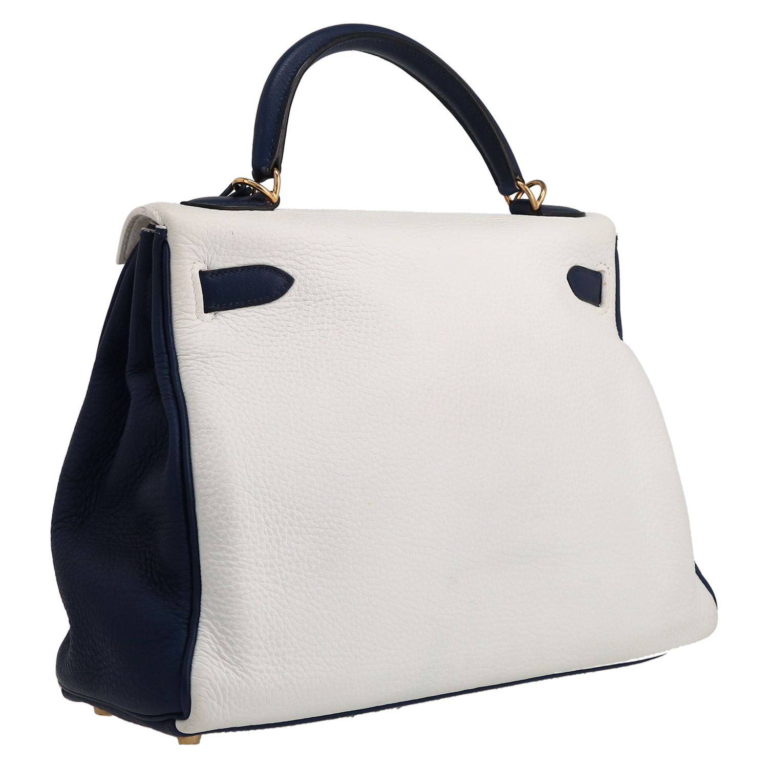Hermès  Kelly 32 cm handbag  in white and blue togo leather - Detail D6