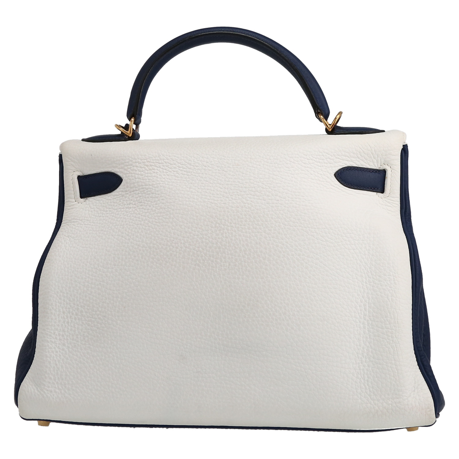 Hermès  Kelly 32 cm handbag  in white and blue togo leather - Detail D7