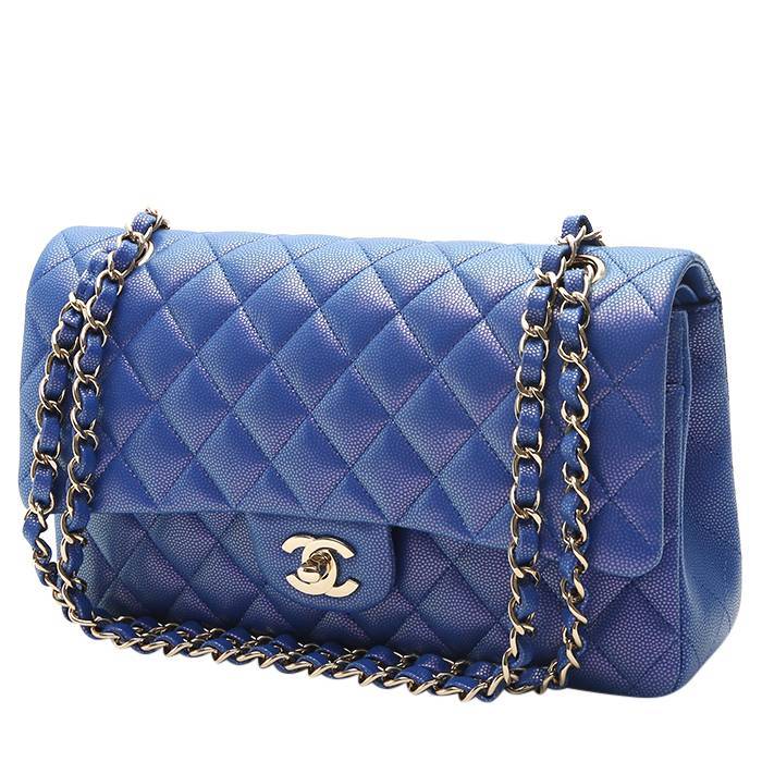 Chanel Timeless Small Model Handbag in Blue Quilted Grained Leather
