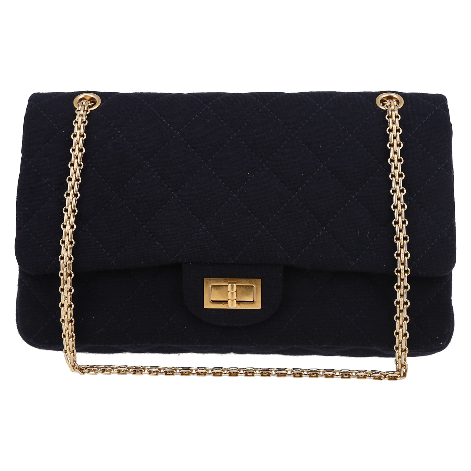 Sac à main Chanel Chanel 2.55 en jersey bleu-marine - Detail D2