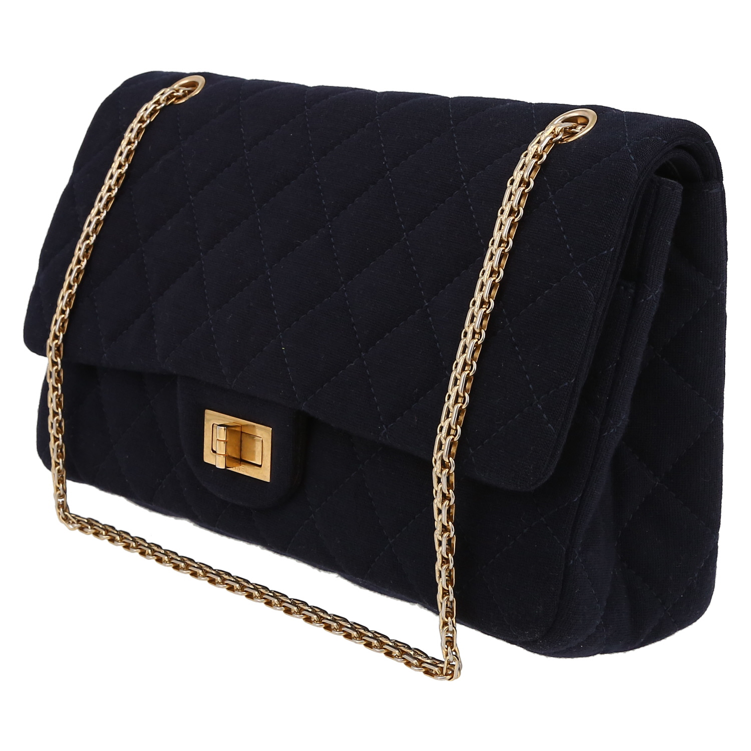 Chanel  Chanel 2.55 handbag  in navy blue jersey - Detail D3