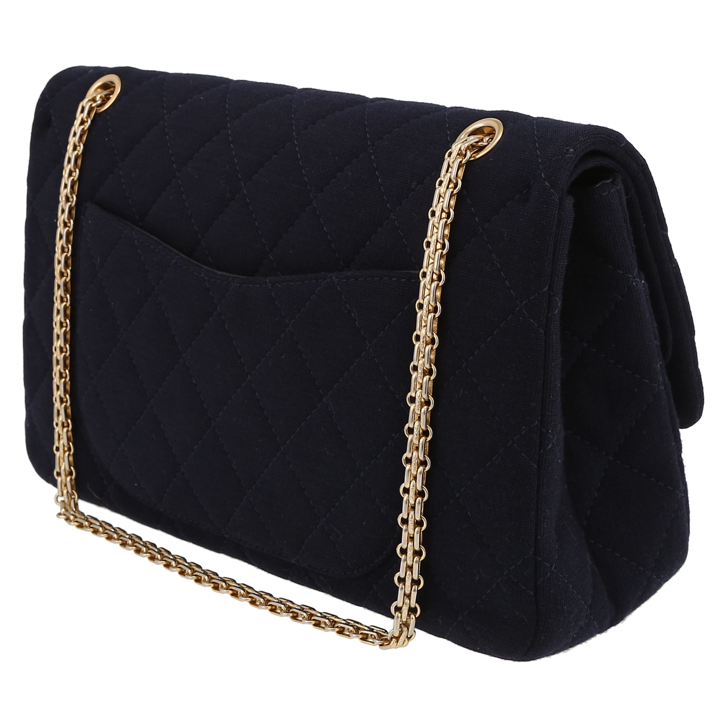 Sac à main Chanel Chanel 2.55 en jersey bleu-marine - Detail D5