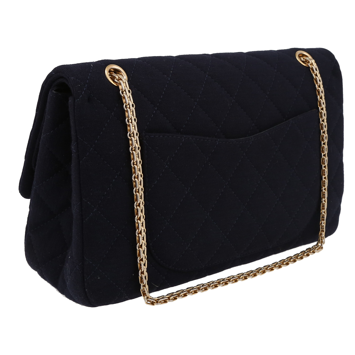 Sac à main Chanel Chanel 2.55 en jersey bleu-marine - Detail D6