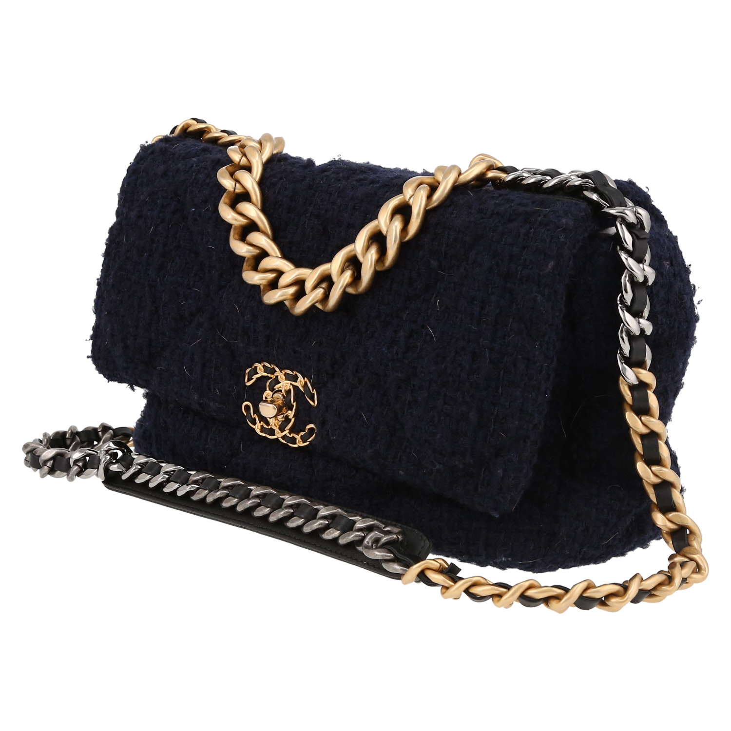 Sac bandoulière Chanel  19 grand modèle  en toile jersey bleu-marine - Detail D3