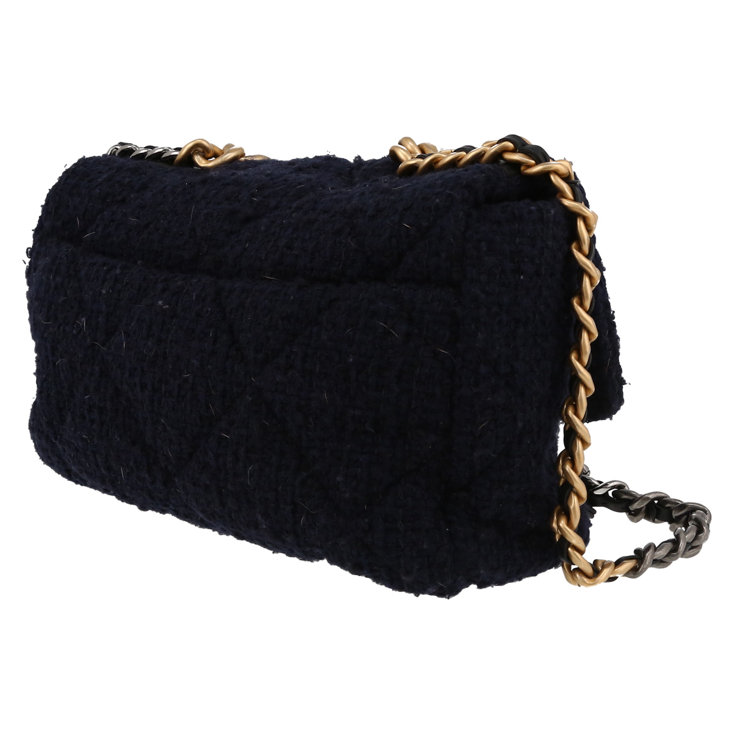Chanel 19 large model shoulder bag in navy blue jersey canvas - Detail D5