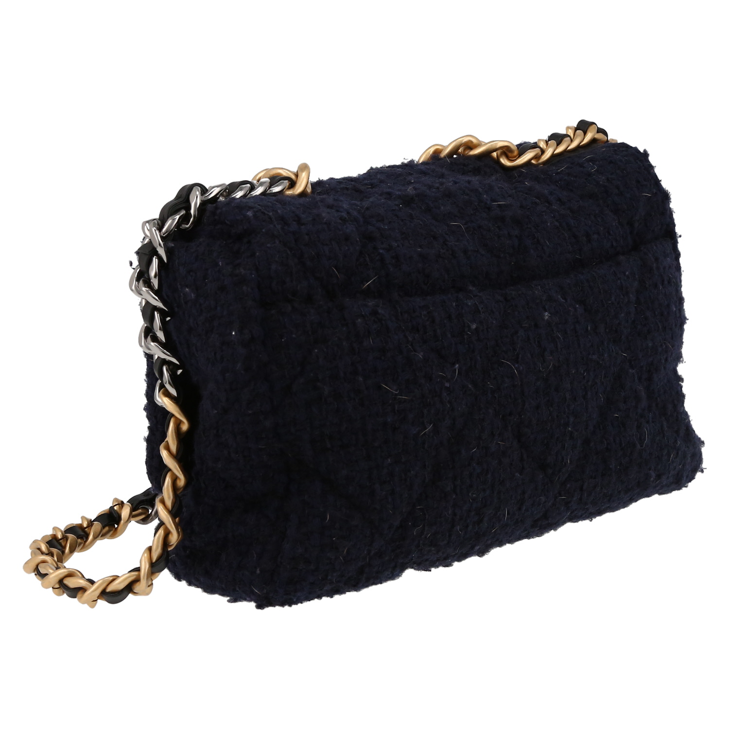 Bolso bandolera Chanel  19 modelo grande  en tejido jersey azul marino - Detail D6