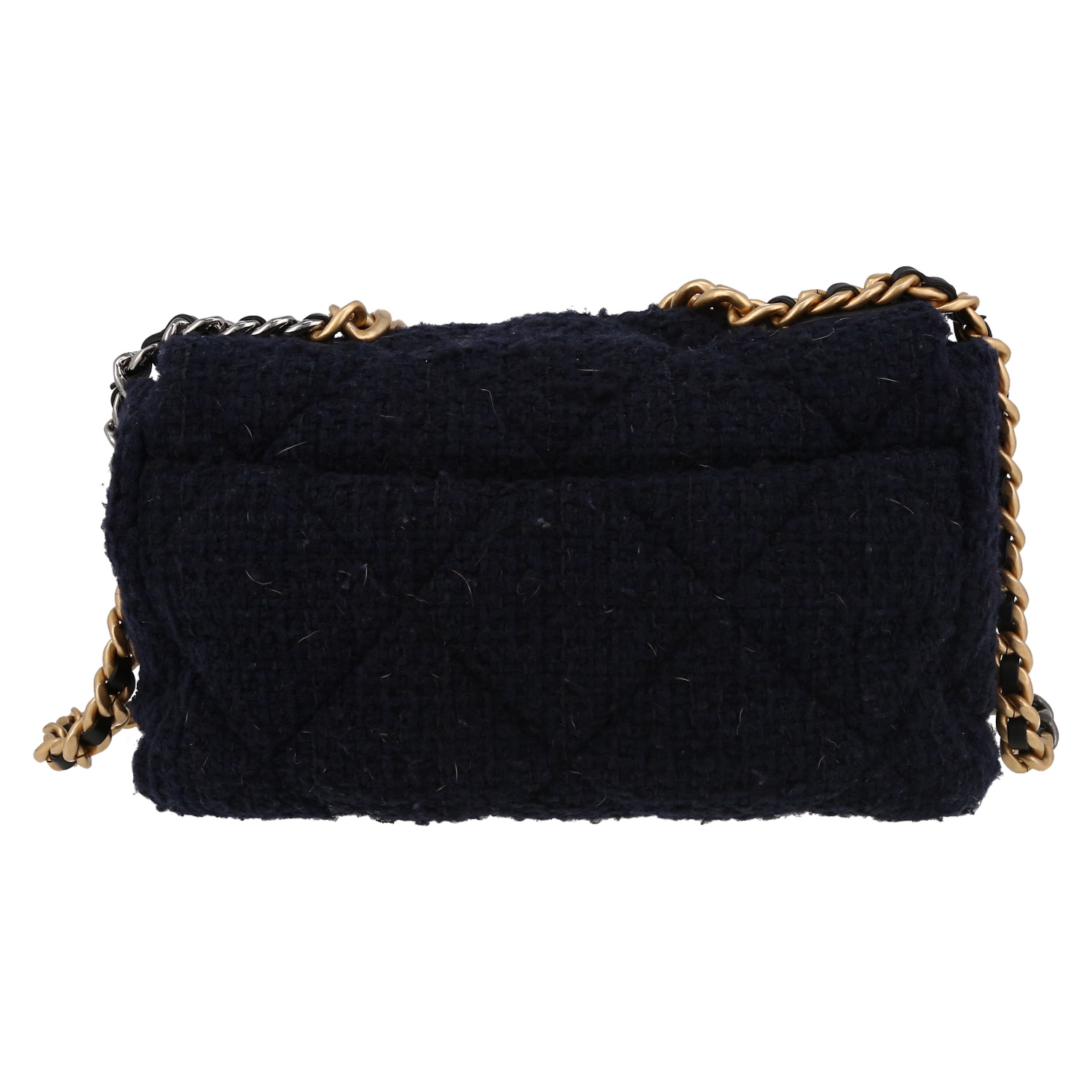 Chanel 19 large model shoulder bag in navy blue jersey canvas - Detail D7