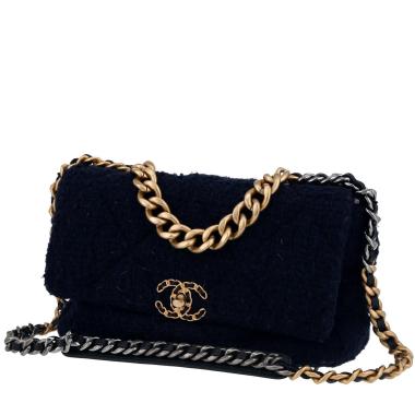 Borsa a tracolla Chanel  19 modello grande  in tela jersey blu marino