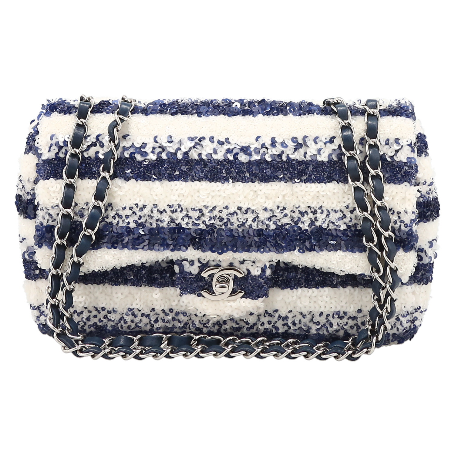 Bolso de mano Chanel  Timeless Classic en lentejuelas azules y blancas - Detail D2