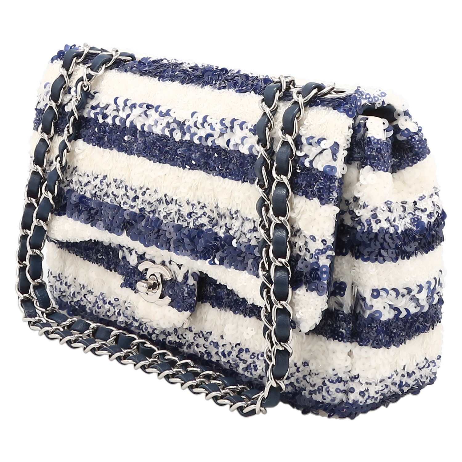 Chanel  Timeless Classic handbag  in blue and white paillette - Detail D3