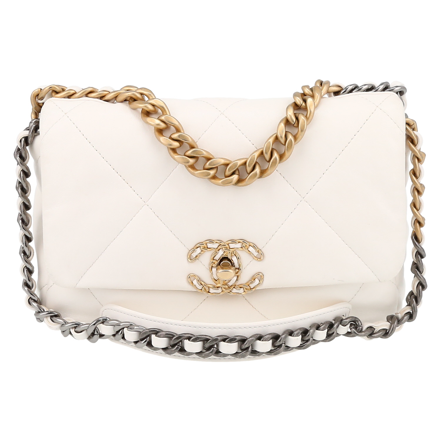 Sac bandoulière Chanel 19 en cuir matelassé blanc - Detail D2