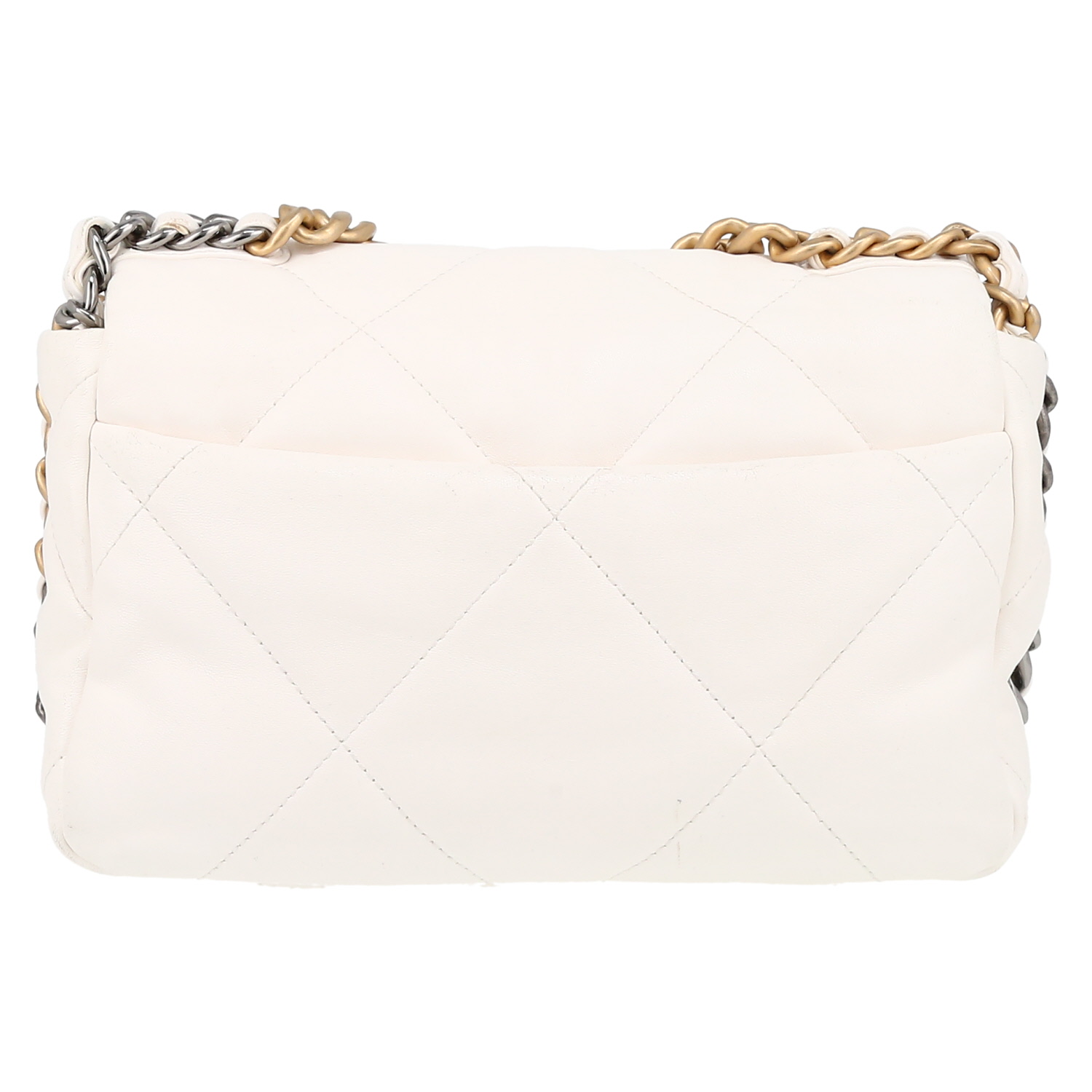 Sac bandoulière Chanel 19 en cuir matelassé blanc - Detail D7