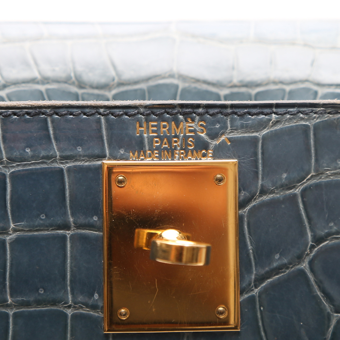 Sac à main Hermès  Kelly 28 cm en crocodile porosus bleu-jean - Detail D3