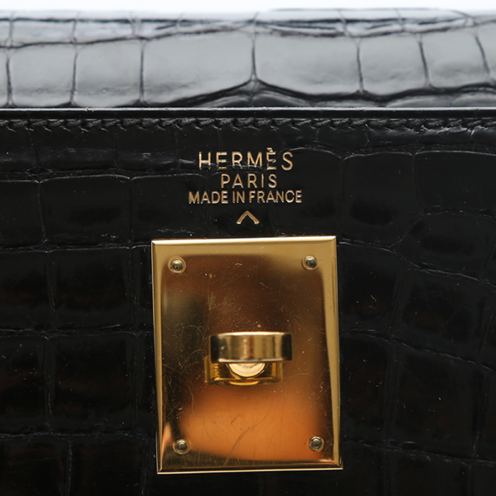 Hermès  Kelly 32 cm handbag  in black porosus crocodile - Detail D3