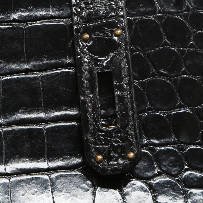 Bolso de mano Hermès  Kelly 32 cm en cocodrilo porosus negro - Detail D4