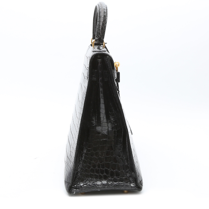 Sac à main Hermès  Kelly 32 cm en crocodile porosus noir - Detail D7