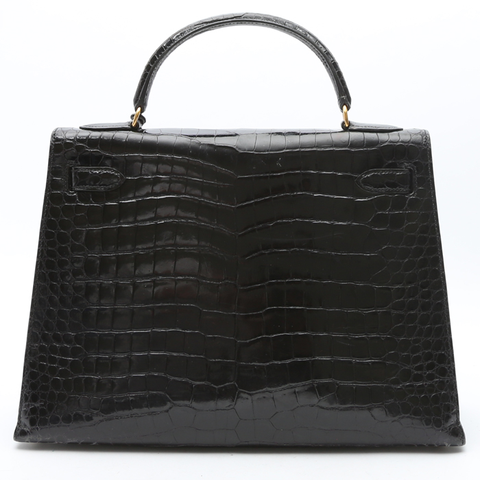 Hermès  Kelly 32 cm handbag  in black porosus crocodile - Detail D8