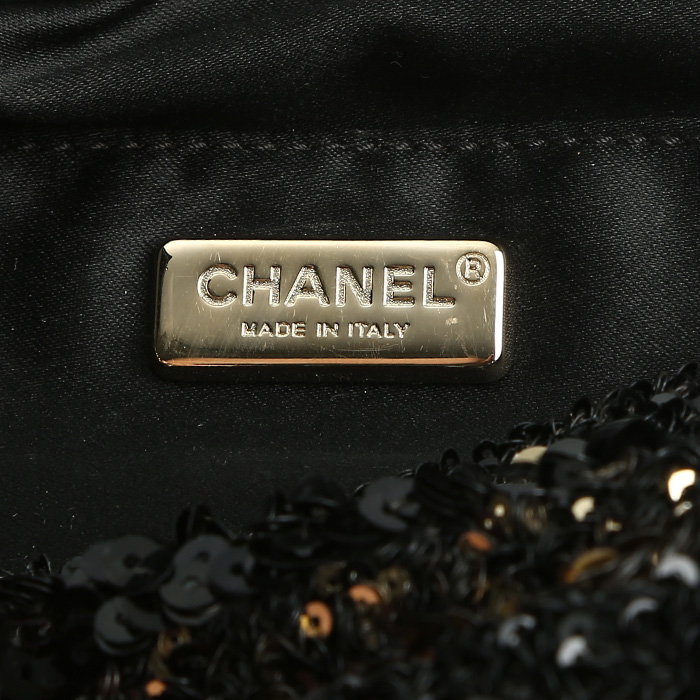 Pochette-ceinture Chanel Pochette ceinture en sequin noir et doré et cuir noir - Detail D3