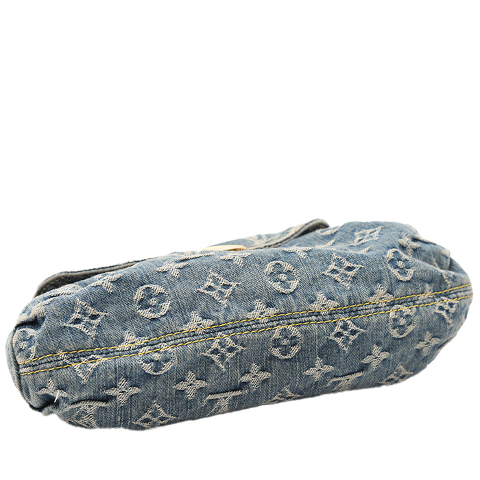 Bolso de mano Louis Vuitton  Pleaty modelo pequeño  en lona denim Monogram azul y cuero natural - Detail D4