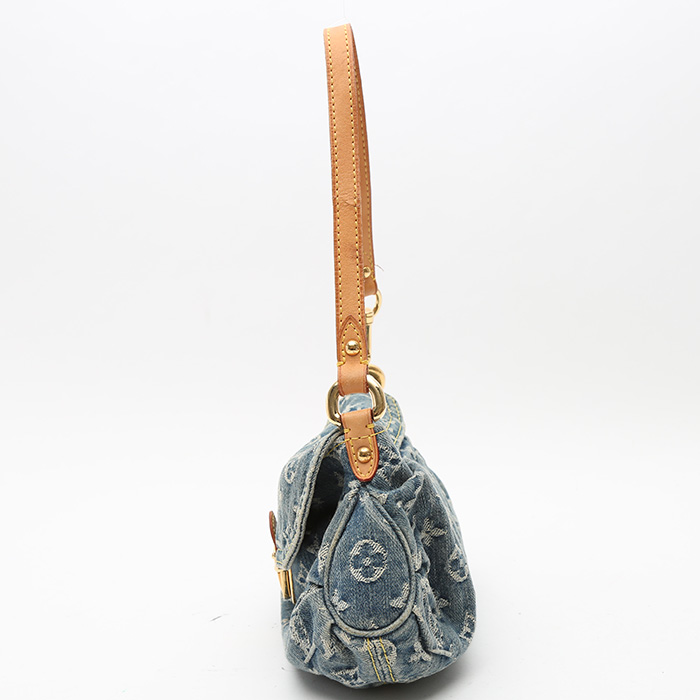 Sac à main Louis Vuitton  Pleaty petit modèle  en toile denim monogrammée bleue et cuir naturel - Detail D5