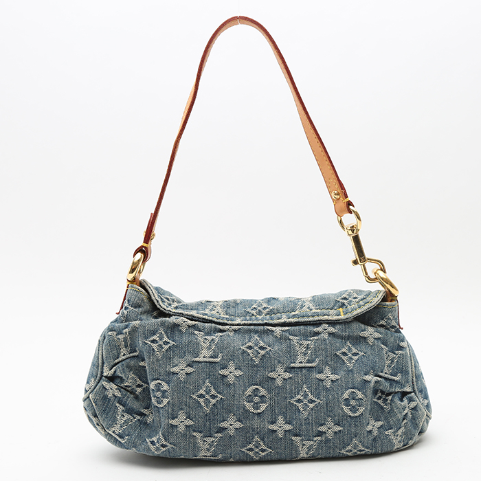 Louis Vuitton  Pleaty small model  handbag  in blue monogram denim canvas  and natural leather - Detail D7