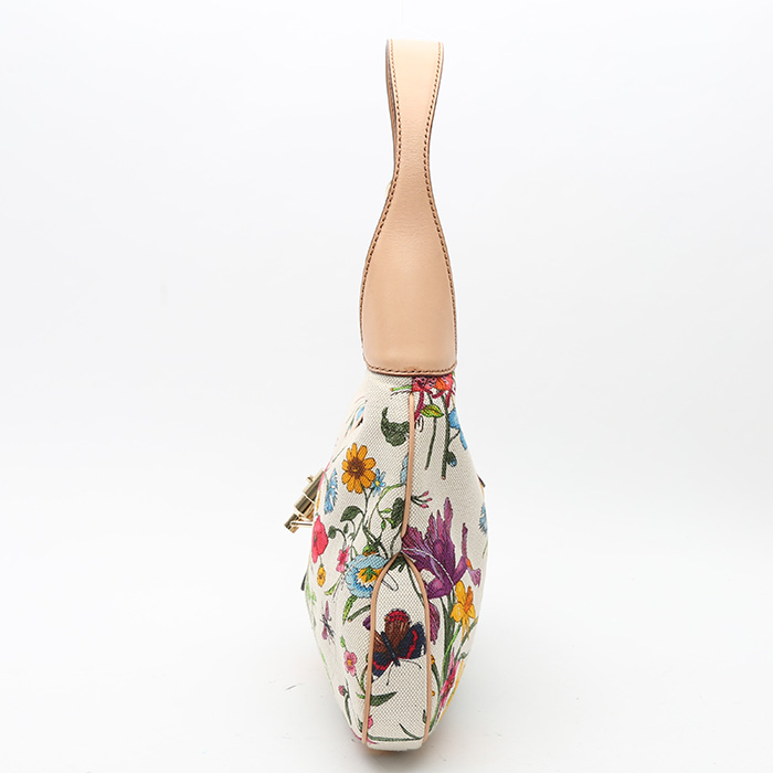 Bolso de mano Gucci  Jackie en lona blanca y cuero beige - Detail D5