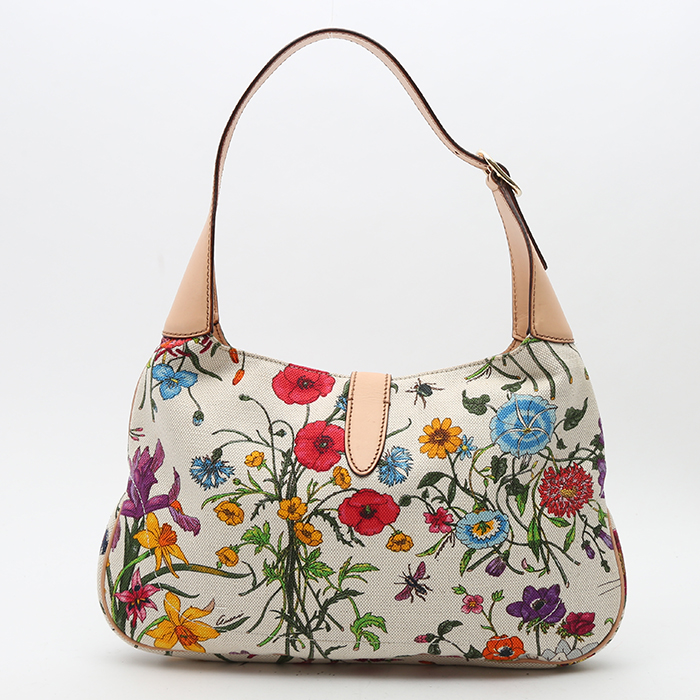 Gucci  Jackie handbag  in white canvas  and beige leather - Detail D7