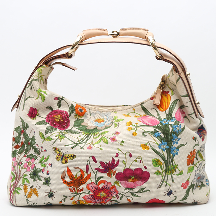 Gucci  Mors handbag  in white canvas  and beige leather - Detail D7