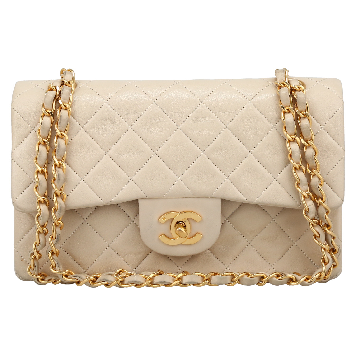 Chanel  Timeless Petit shoulder bag  in beige quilted leather - Detail D2