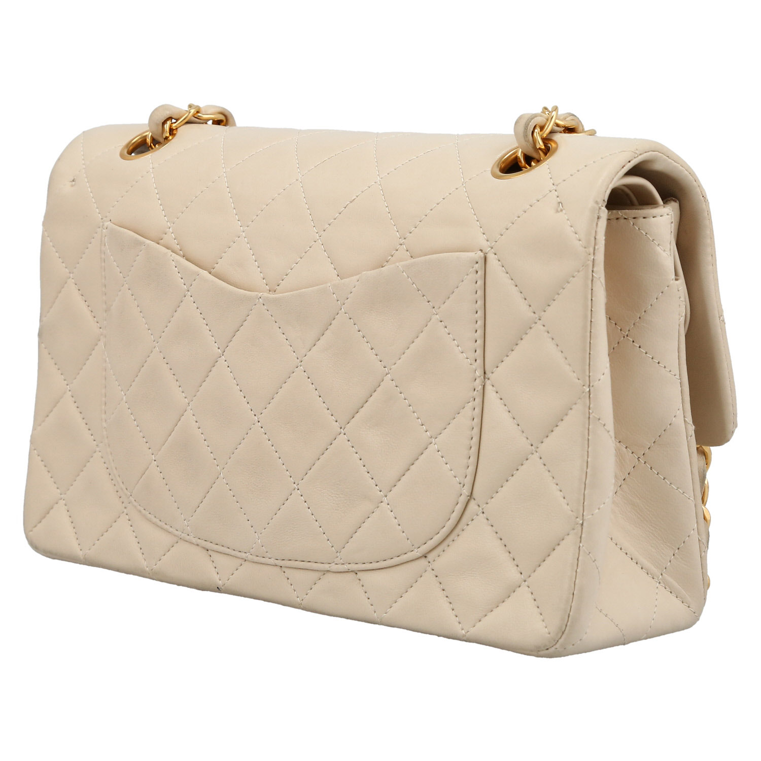 Chanel  Timeless Petit shoulder bag  in beige quilted leather - Detail D5