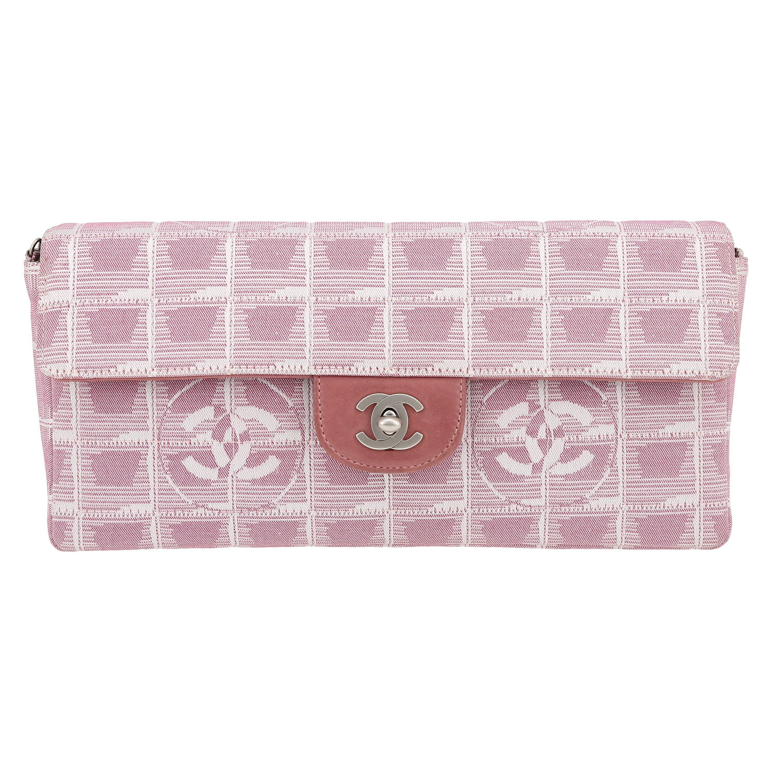 Bolso bandolera Chanel  Choco bar en lona estampada rosa y blanca - Detail D2