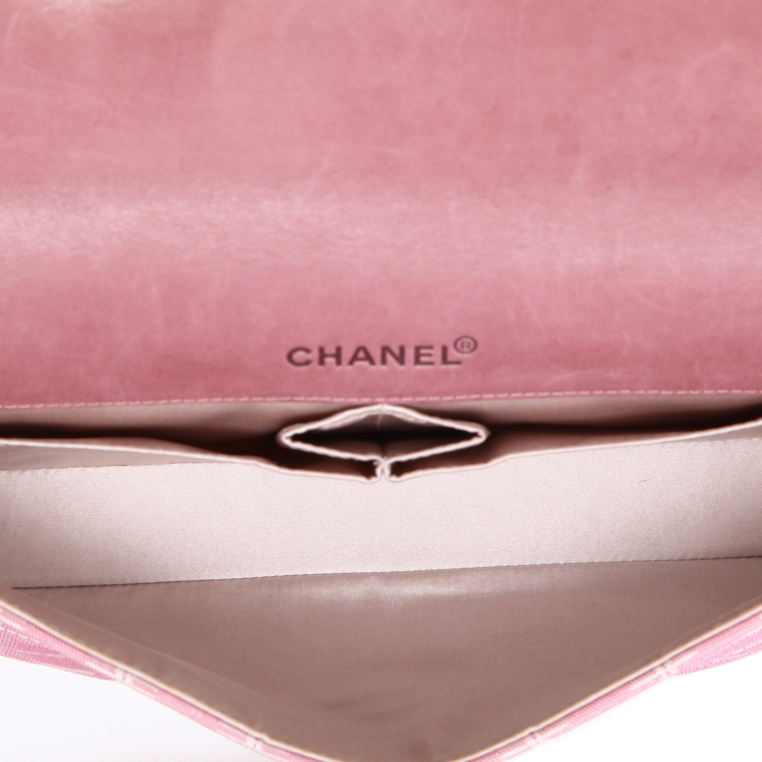 Bolso bandolera Chanel  Choco bar en lona estampada rosa y blanca - Detail D8