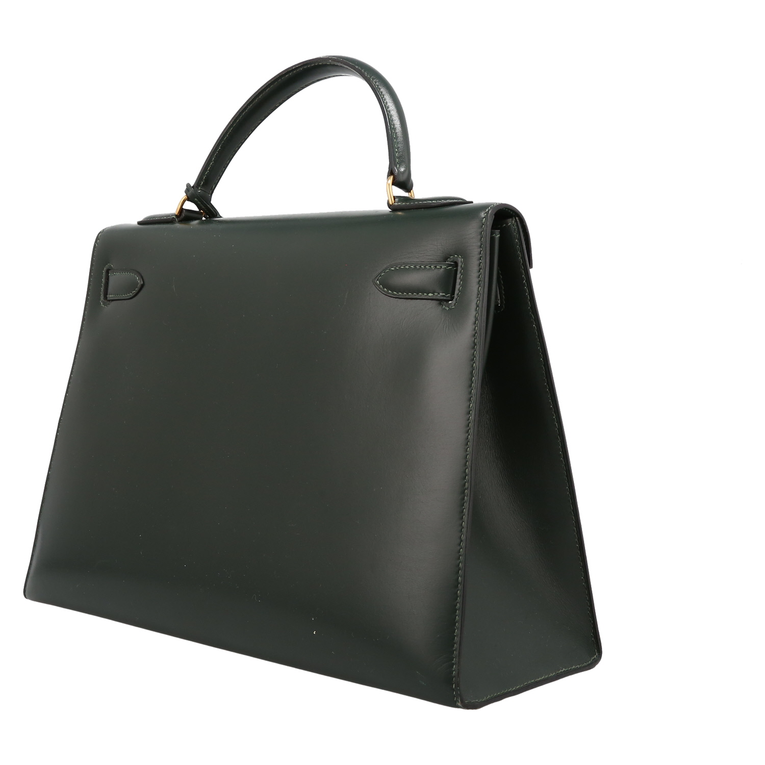 Hermès  Kelly 32 cm handbag  in green box leather - Detail D5