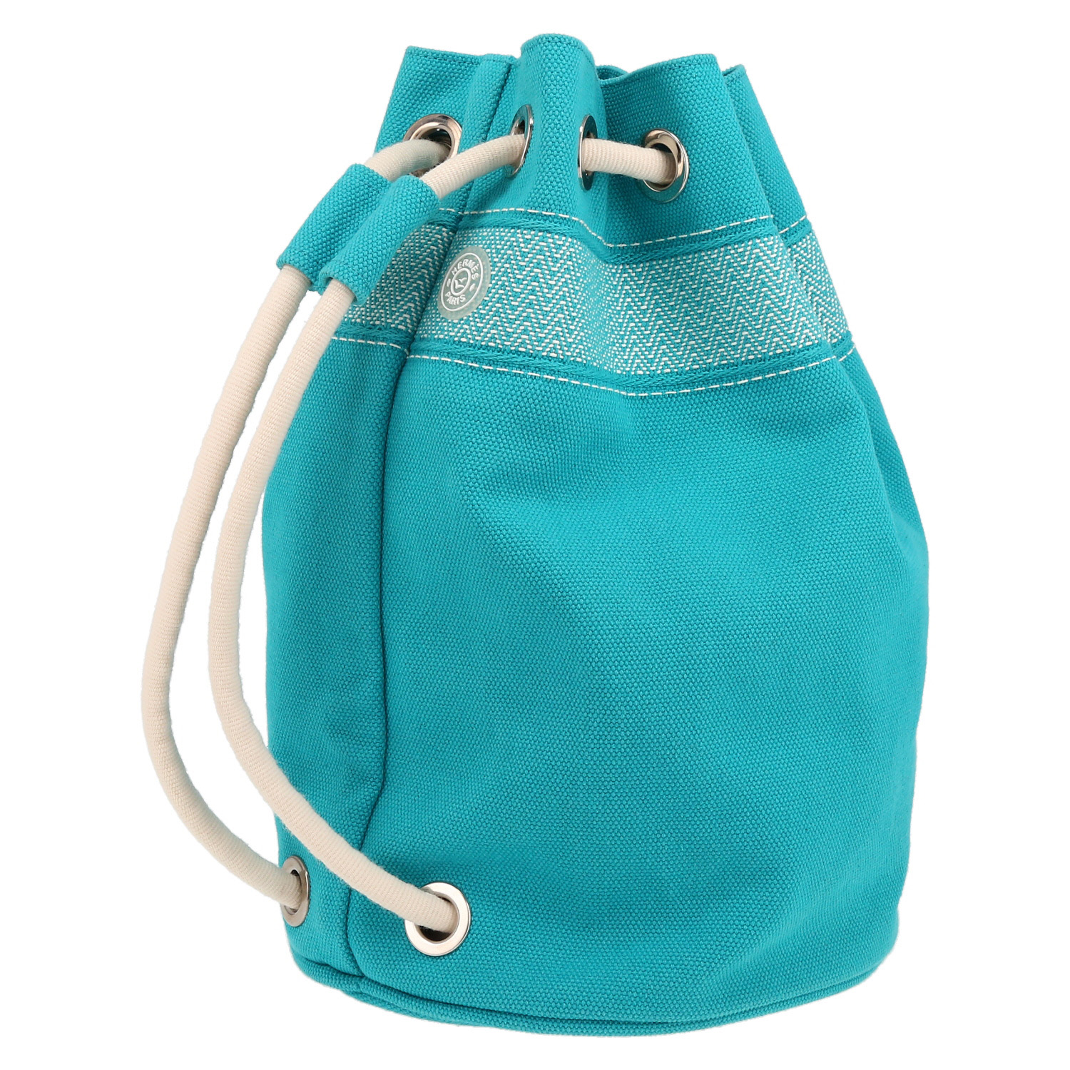 Bolso para llevar al hombro o en la mano Hermès  Matelot en lona azul y blanca - Detail D6