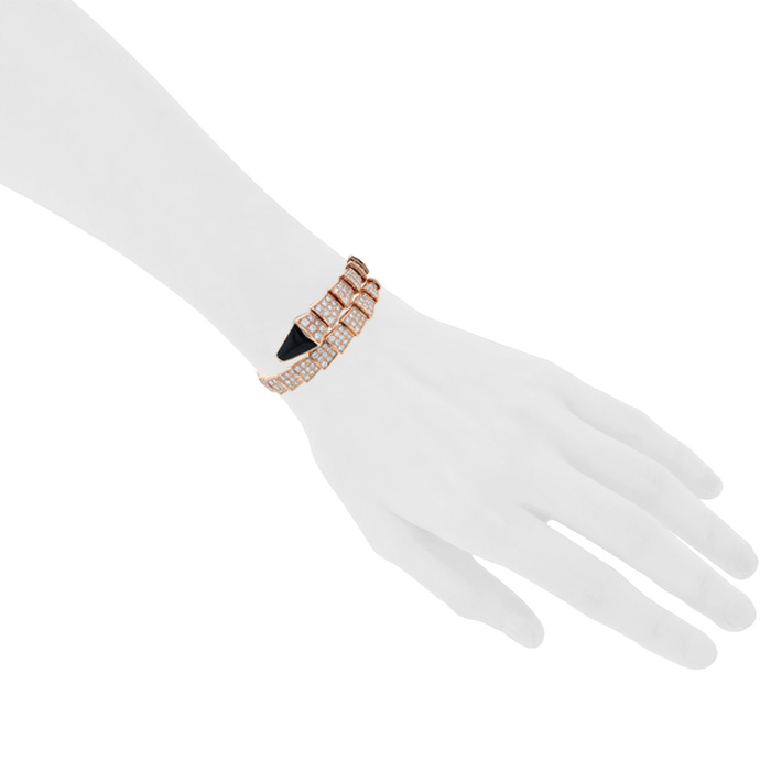 Brazalete Bulgari Serpenti Viper de oro rosa, diamantes y ónix - Detail D1